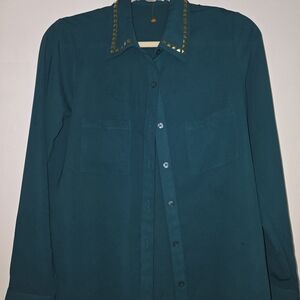 Forever 21 Teal Blouse with Gold Studs